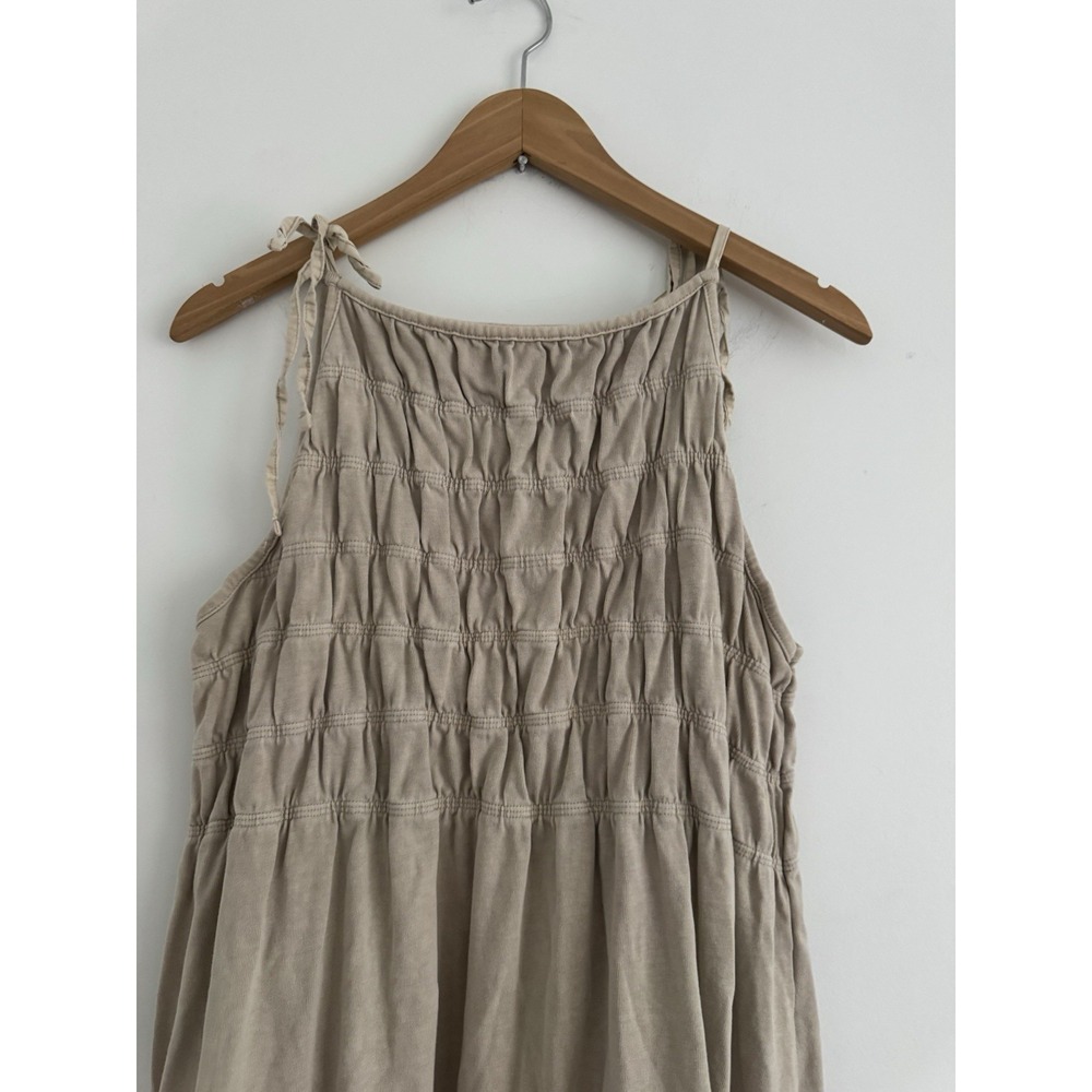 ZARA Gathered Maxi Dress Stone Neutral Size M Boho Flowy Summer Tiered - Picture 3 of 8